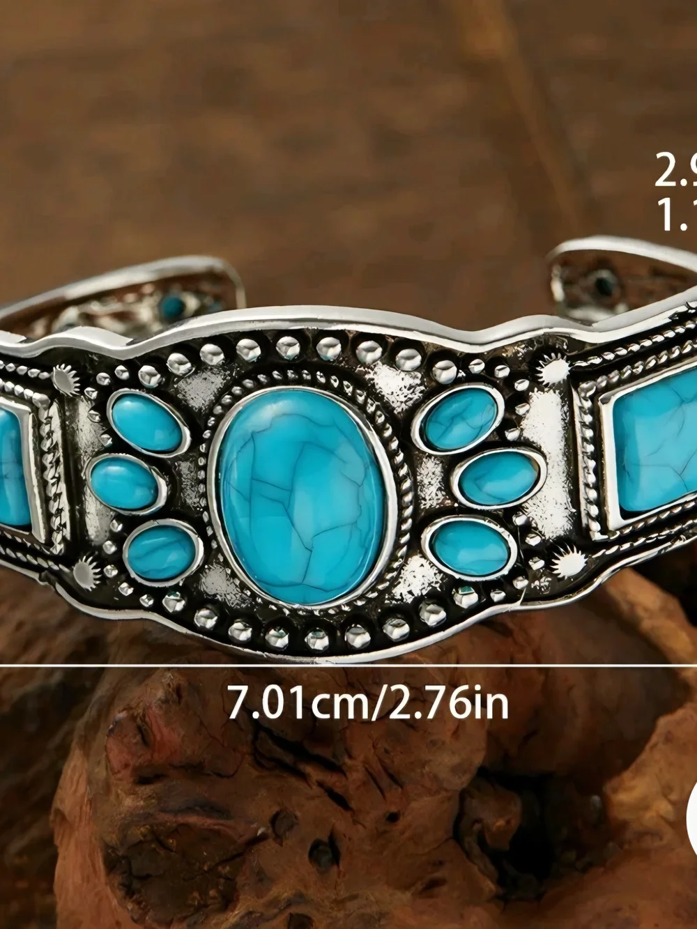 Vintage Designer bohemian Turquoise cuff bracelet Adjustable Size 7 - Picture 2 of 5